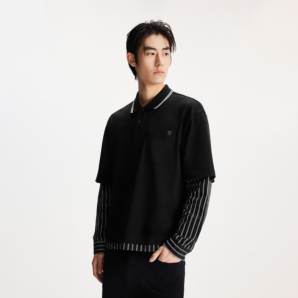 杰克琼斯男装秋季新款商务通勤时尚休闲假两件宽松翻领长袖T恤,淘宝优惠券,粉丝福利购,淘宝优惠卷