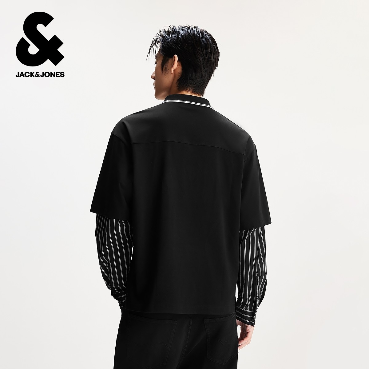 杰克琼斯男装秋季新款商务通勤时尚休闲假两件宽松翻领长袖T恤,淘宝优惠券,粉丝福利购,淘宝优惠卷