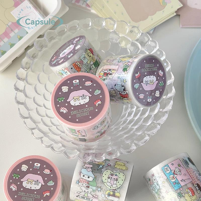 美味寿司甜点工坊萌力胶囊vol.6原创韩系可爱手账切膜胶带贴5m卷 - 图2