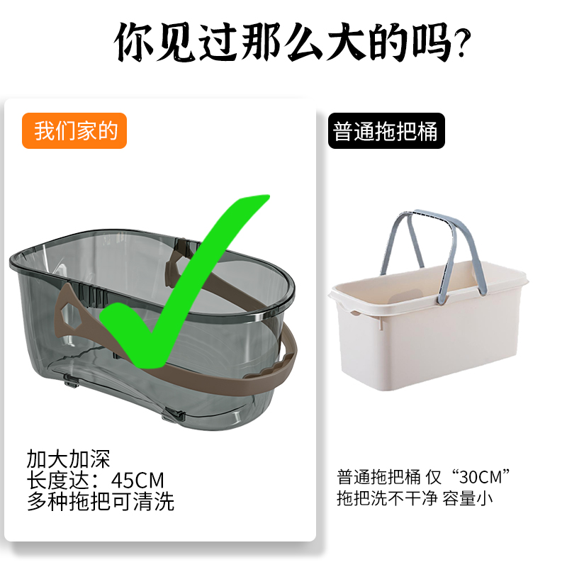 洗拖把桶长方形加大号平板拖布桶单桶拖地提桶塑料方桶家用墩布桶-图1