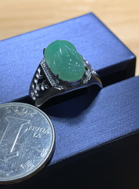 天然翡翠A货缅甸阳绿高冰蛋面马鞍无事牌活口通体925银镶玉戒指