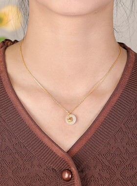 S999足银牡丹花平安扣项链女款吊