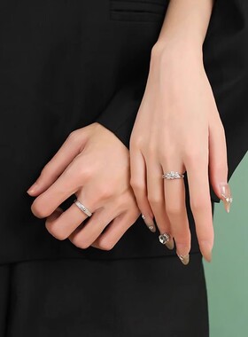 足银999雪山玫瑰情侣对戒开口可