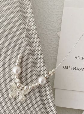 足银999蝴蝶珍珠项链轻奢小众简