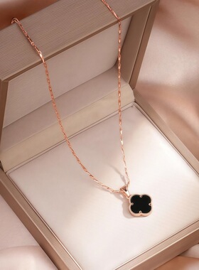 足银999玛瑙四叶草吊坠项链女精