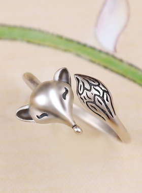 纯银小狐狸戒指开口可调节