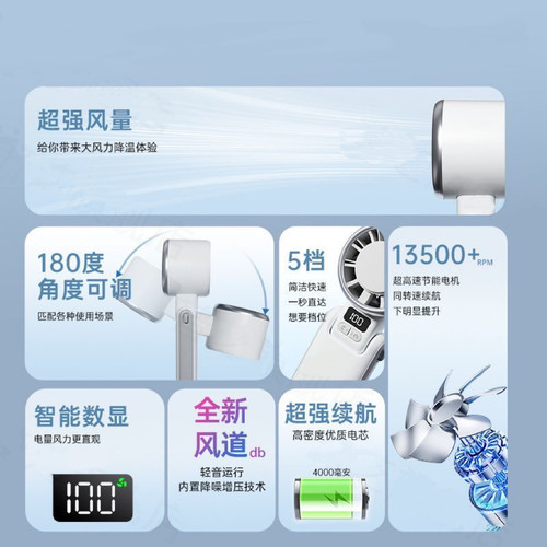 半导体制冷手持涡轮高速小风扇可挂脖冰感冰敷学生桌面折叠电风扇 - 图1
