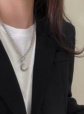 原宿ins月亮粗锁骨链潮朋克蹦迪