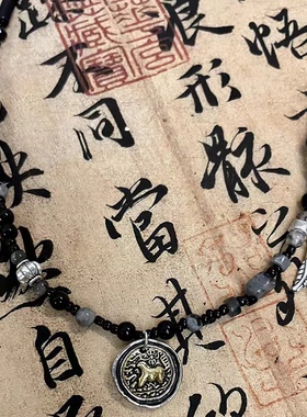 新中式手工串珠平安瑞兽吊坠项链女潮酷辣妹轻奢小众高级感锁骨链