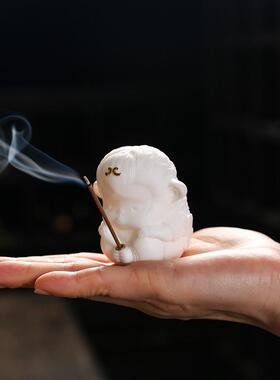 创意可爱大圣陶瓷香薰炉摆件软萌茶宠猴子家用室内客厅线香插香座