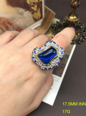 精美时尚高档密镶满钻蓝色琉璃戒