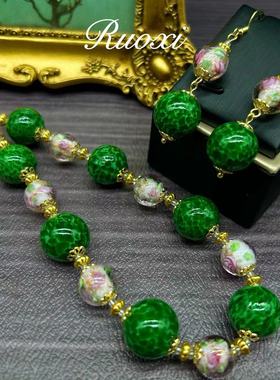 若曦vintage复古点翠琉璃印花感