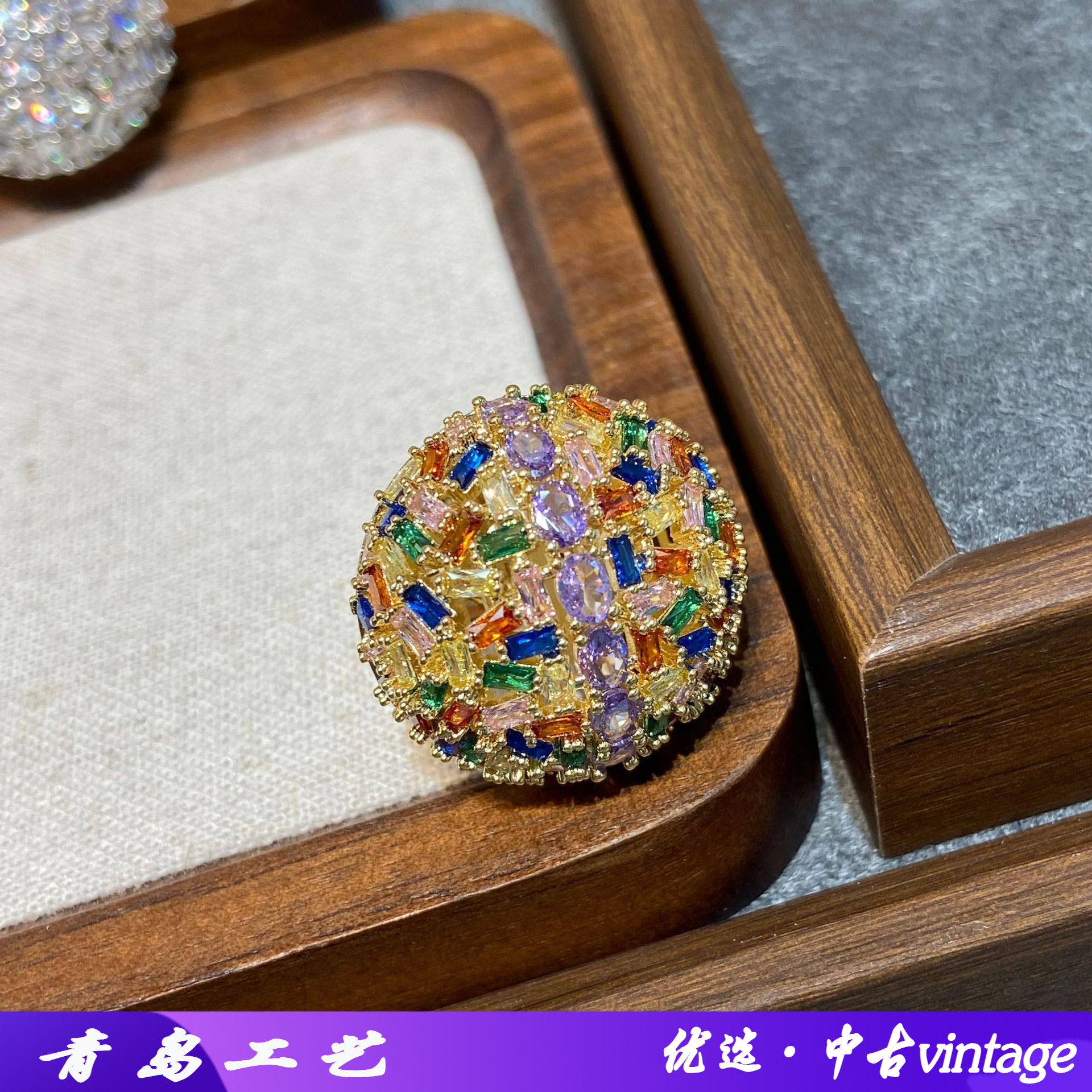 复古感时尚花朵半圆球锆石开口戒女厂家欧美速卖通指,淘宝优惠券,粉丝福利购,淘宝优惠卷