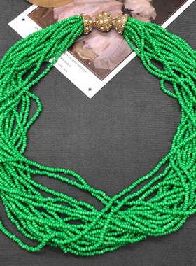 法式复古风饰品多股珠铜材质镶宝