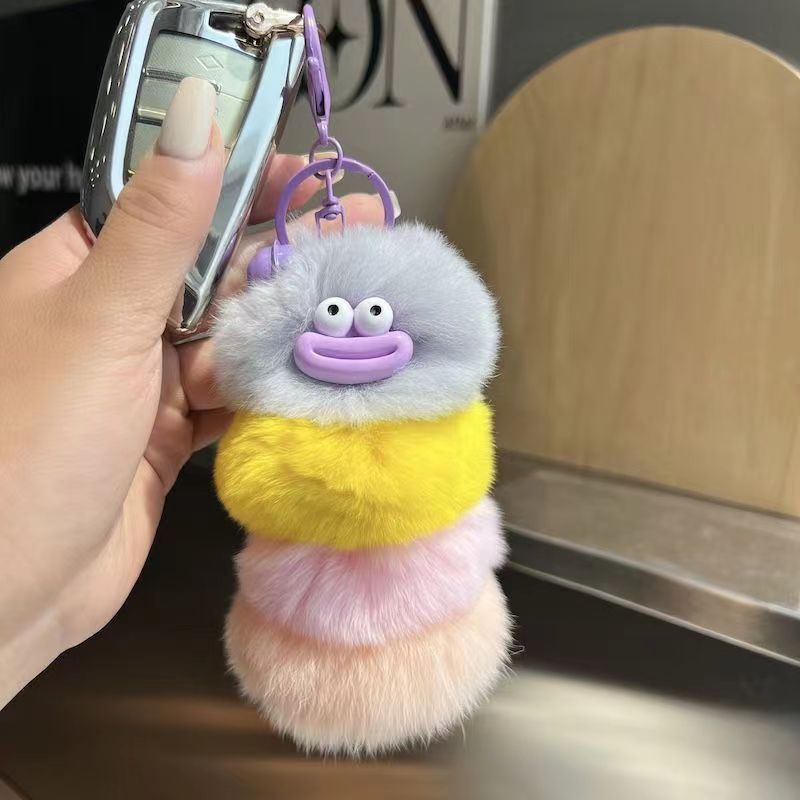 Ins ugly imitation rex rabbit fur cute caterpillar bag