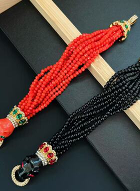 青岛中古风重工豹头手链多层串珠