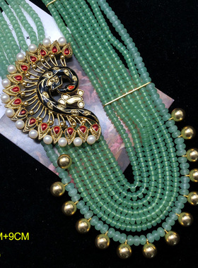 欧美复古风多股绿色琉璃算盘珠石