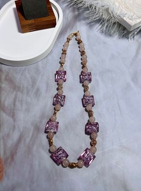 琉璃中古vintage穆拉诺紫项链