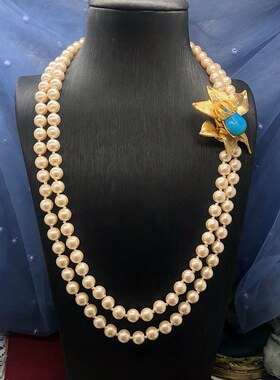 饰品香槟色琉璃珍珠项链耳饰花朵