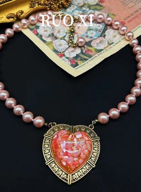 青岛vintage粉色可爱玻璃珍珠气