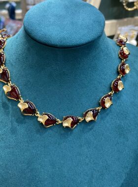 红色水滴琉璃叶子项链项链