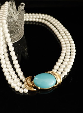 vintage复古宫廷风绿松石颈链镶