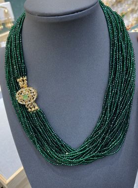 中古风饰品多股绿色满天星水晶项