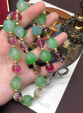 新款潮经典百搭方糖绿色琉璃珠串