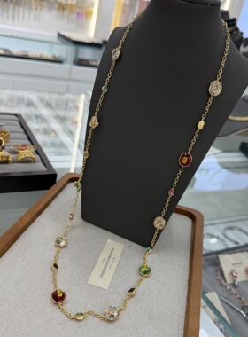 可调节铜镶锆混彩方钻项链女气质