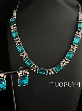 复古宫廷风蓝色玻璃满钻镶嵌设计