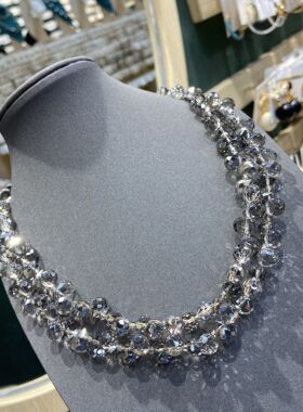 横孔灰色水滴草莓晶项链颈链饰品