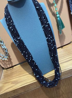 新款多层黑色小米珠琉璃串珠项链