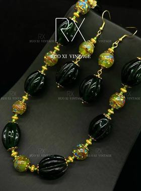 风尾vintage耳环宫廷祖母绿穆拉