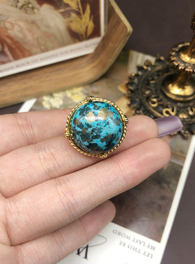 经典设计松石印花镀真金戒指古风