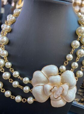 vintage三层施家珍珠白色山茶花