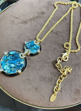 有潮无派珍珠母贝复古黑珐琅项链