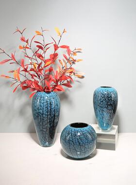 轻奢玻璃花瓶玻璃艺术装饰品蓝色新中国风客厅入口装饰样板房花器