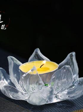 琉璃莲花烛台线香香插两用供佛居家客厅佛堂寺庙佛前佛灯供具摆件