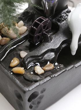 风水轮现代简约生财流水摆件办公室微景观喷泉陶瓷桌面客厅装饰品