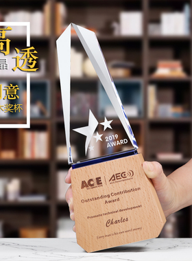 高档木质水晶奖杯定制作创意奖牌实木授权牌公司年会颁奖优秀员工