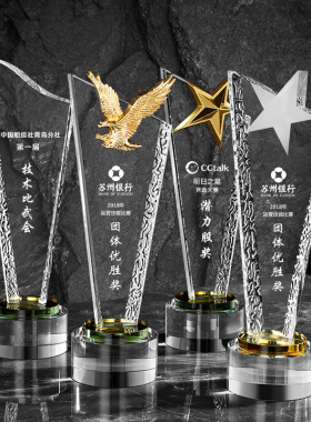 水晶奖杯奖牌定制定做刻字订做创意酸洗刀片员工比赛活动颁奖奖杯