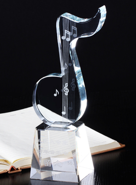 音乐水晶奖杯定制 音符唱歌比赛奖杯定做好声音歌唱纪念品金话筒