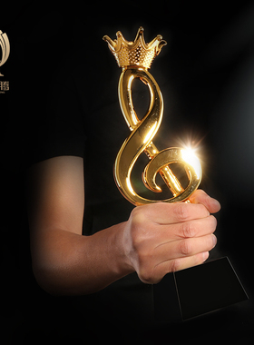 创意皇冠金属奖杯定制音乐音符水晶奖杯定做唱歌比赛冠军颁奖刻字