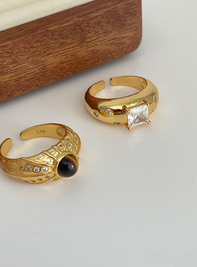 欧美风复古宫廷风虎眼石戒指