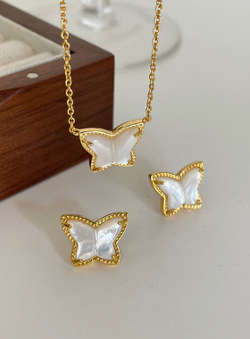 高级感白贝母蝴蝶锁骨链百搭