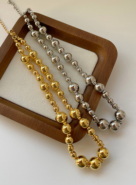 高级感金属圆球空心项链手链