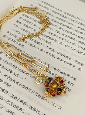 轻奢十字彩色宝石项链毛衣链