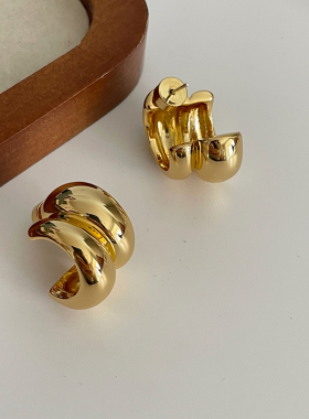 欧美风简约几何双线条C型耳环