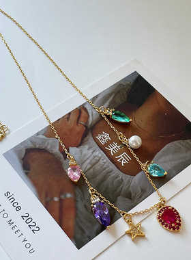 欧美时尚琉璃石小众颈链多巴胺