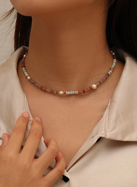 复古算盘珠石头项链女